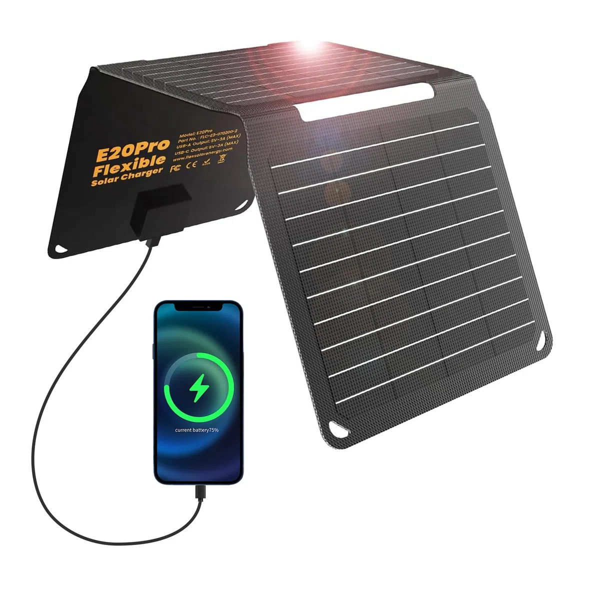 FlexSolar 20W Tragbares Faltbares Solarladegerät – USB-A & USB-C, 5V 3A, IP67 Wasser- und Staubfest, Hochleistungs-Solarpanel für Outdoor, Wandern, Camping, Notfälle