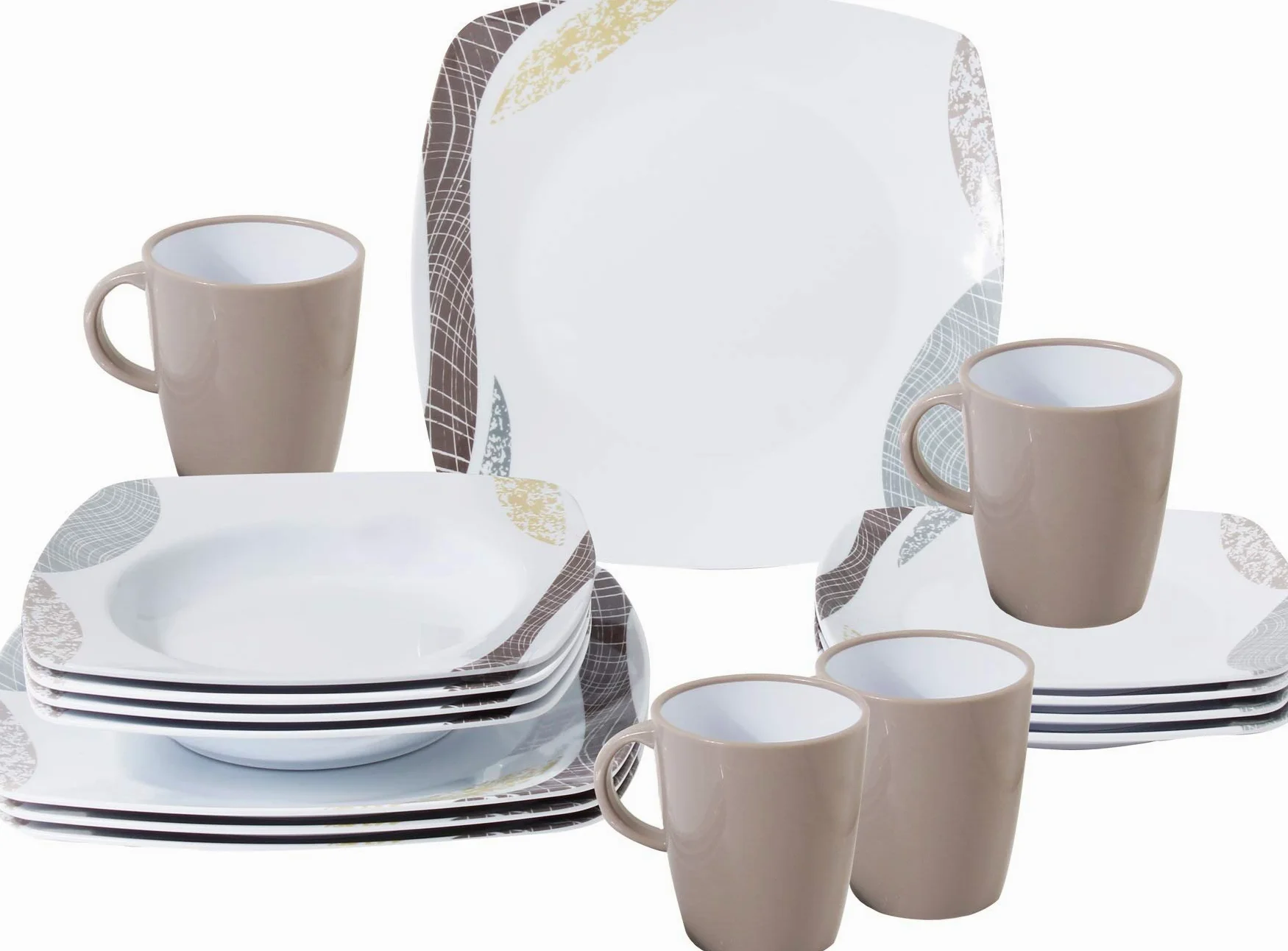 BRUNNER Campinggeschirr Set (16-teilig) für 4 Personen - Melamin Set Khadì - aus hochwertigem Melamin, rutschfest und strapazierfähig