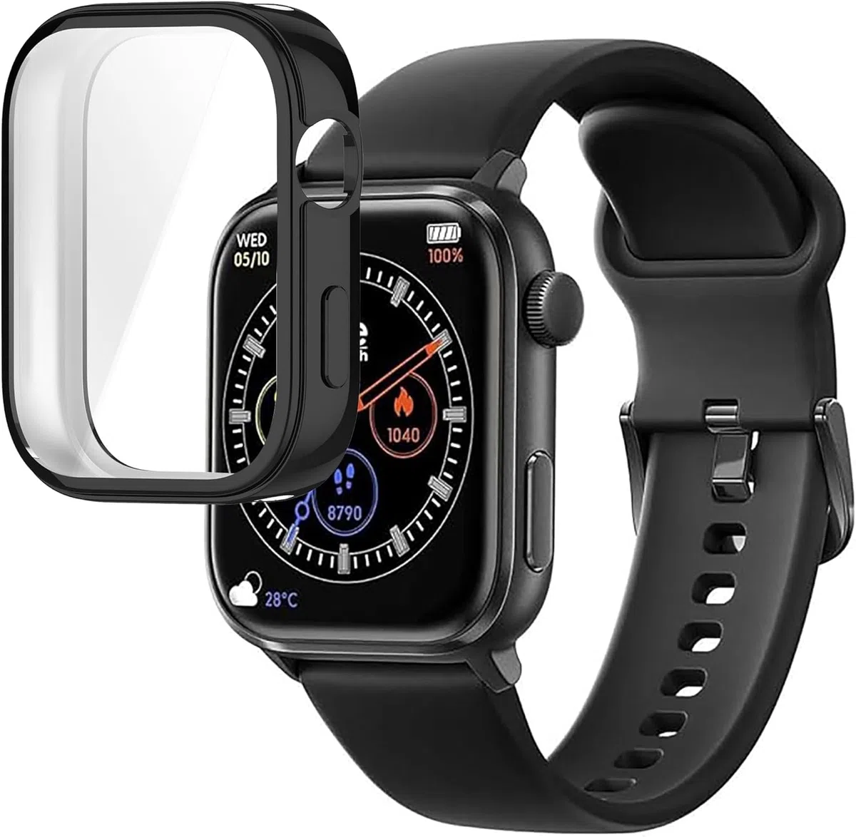 Blueshaweu Schutzhülle Kompatibel mit Ice-Watch - ICE smart 2.0 1,96", Flexibles TPU Vollschutz mit schutzfolie Kratzfest Hülle Kompatibel Für ice smart 2.0 rectangular (1,96 inch) (Schwarz)