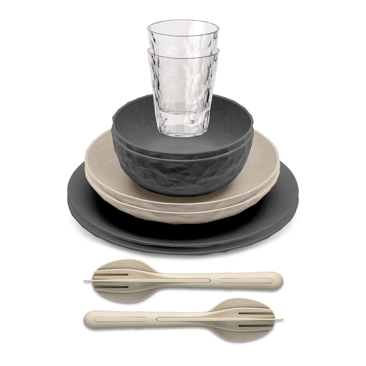 Koziol CLUB SET SKAGEN Geschirrset | 10 Teile, bruchfest, stapelbar | biozirkulärer Kunststoff, spülmaschinengeeignet, melaminfrei | Camping, Picknick, Outdoor (nature ash grey)